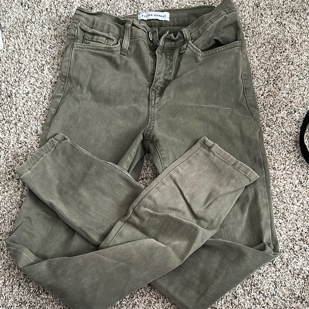 Flying Monkey Olive Green Straight-Leg Jeans